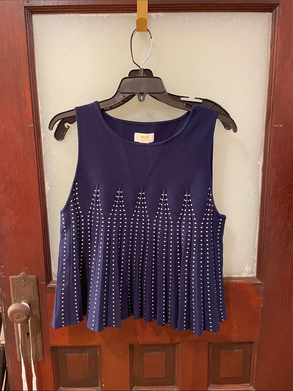 Anthropologie Maeve Navy Polka Dot Pleated Tank